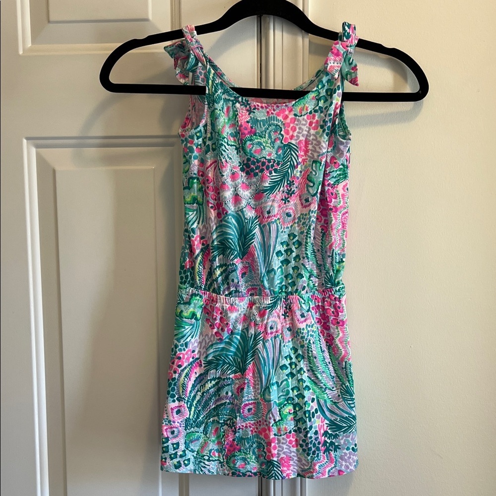 Lilly Pulitzer Pink and Green Floral romper Childs 4-5